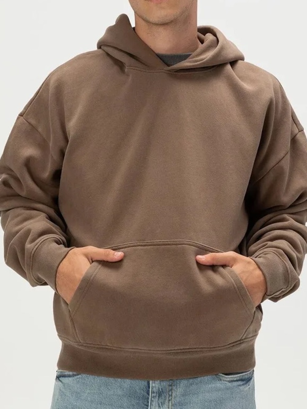Men's Brown Hooded Pullover Sweatshirt